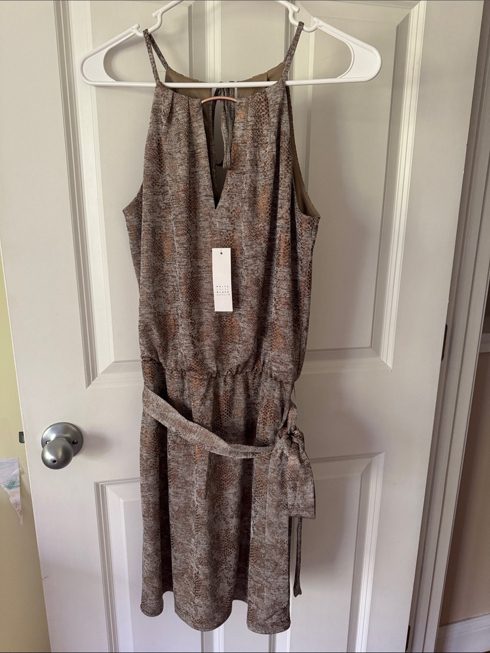 White House Black Market Sleeveless Snake Bronze Foil Halter Dress